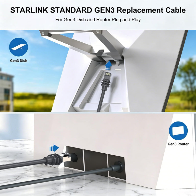 Starlink Cable 6.5FT/2M, Starlink Gen 3 Cable for Starlink Standard 4/4X/V4/MINI, Replacement Extension Starlink Ethernet Cable Waterproof Satellite, Grey