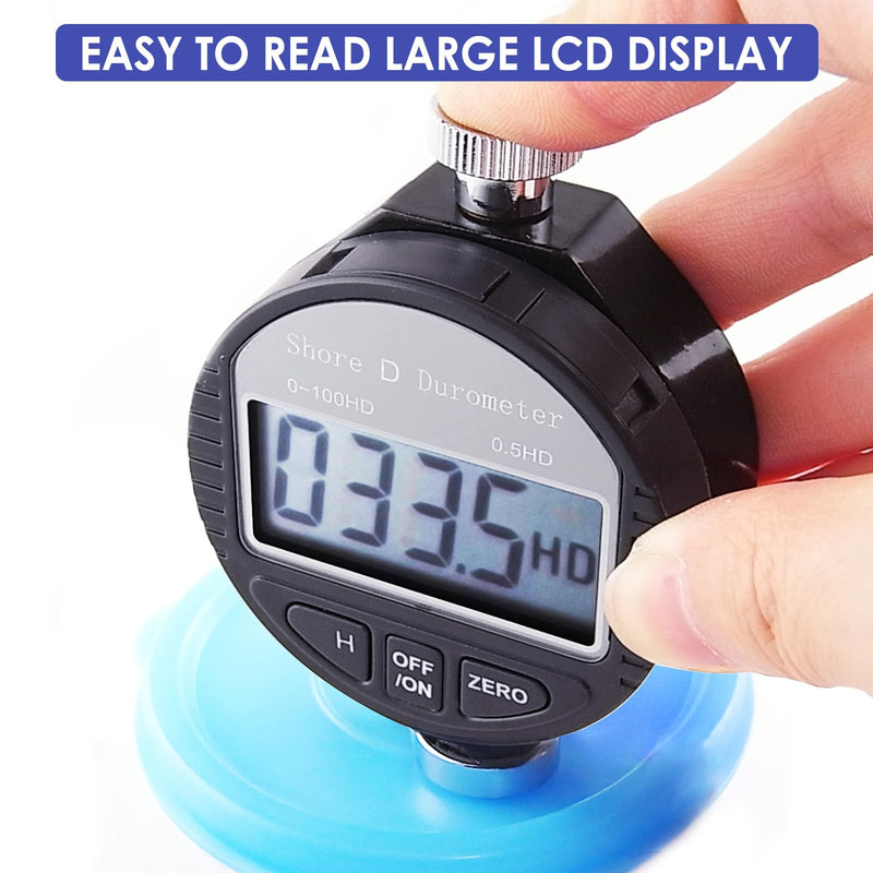 Shore D Hardness Tester Meter Portable 0-100HD Digital Durometer D for Rubber, Tire, Plastic, Thermal Plastic, Flooring, Bowling Ball with Large LCD Display Black