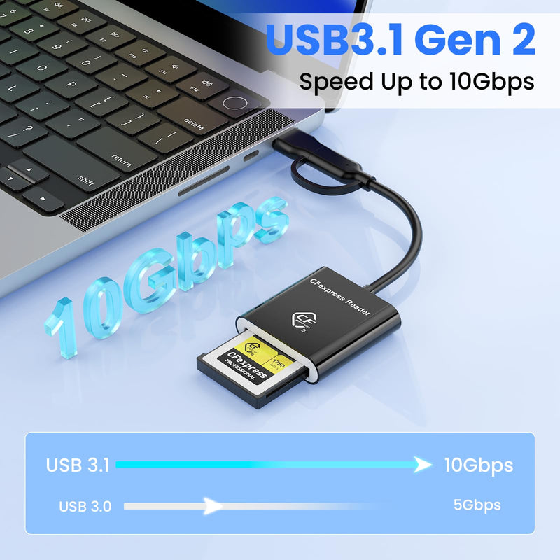 2-in-1 Type B 10Gbps CFexpress USB C&USB A Type B Card Reader for iPhone,USB 3.2 (Gen 2) CFexpress Adapter for iPhone 16 15/iPad/Samsung/Laptops/Tablets with Windows/Mac/Linux/Android-Plug&Play
