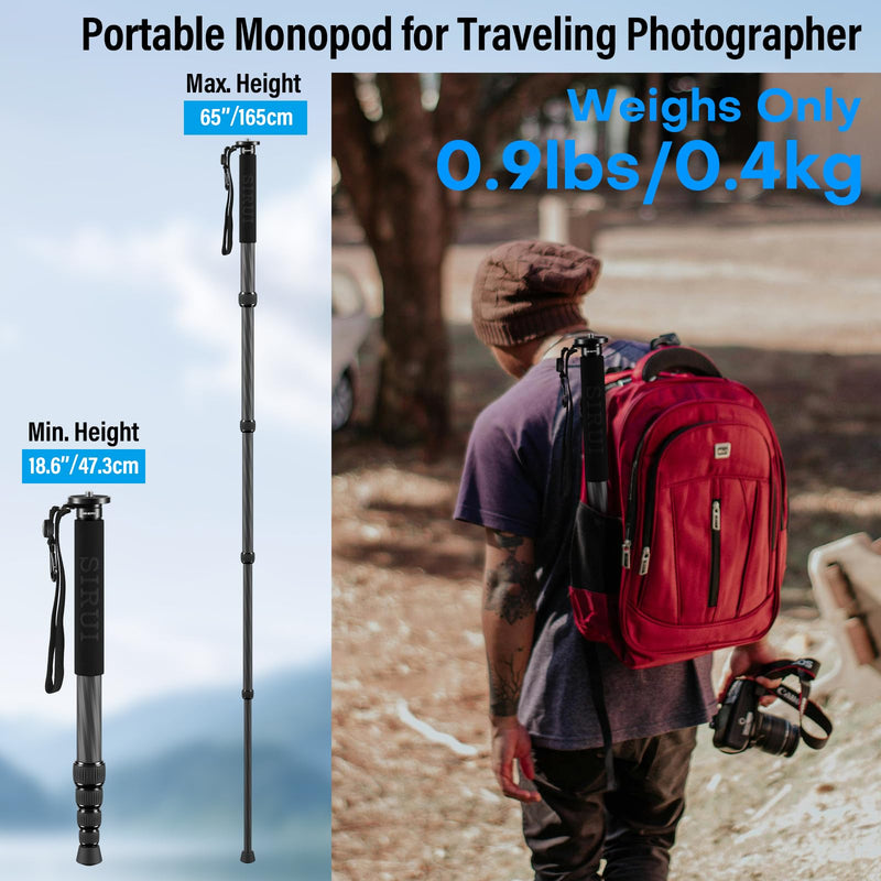 SIRUI Carbon Fiber Monopod for cameras, 65" Compact Lightweight Travel Monopod, 6 Sections, Load up 15kg, included Phone Holder (AM-MDP01) AM-MDP01