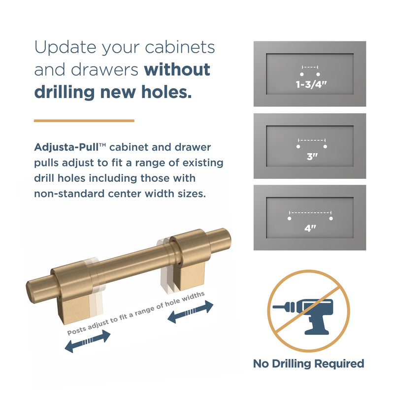 Franklin Brass Adjusta-Pull (5-Pack) Adjustable Drawer Pulls | Fits 1-3/8 to 6-5/16 Inch Hole Centers | Matte Satin Nickel Cabinet Handles | Fluted Edge 1-3/8" to 6-5/16"
