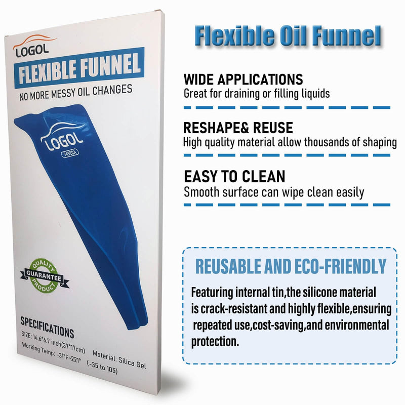 Flexible Funnel Reusable General Oil Change Draining Tool. for Oil Draining and Spill-Free Oil Filling.Flex Funnel Can be Molded Into Different Shape blue