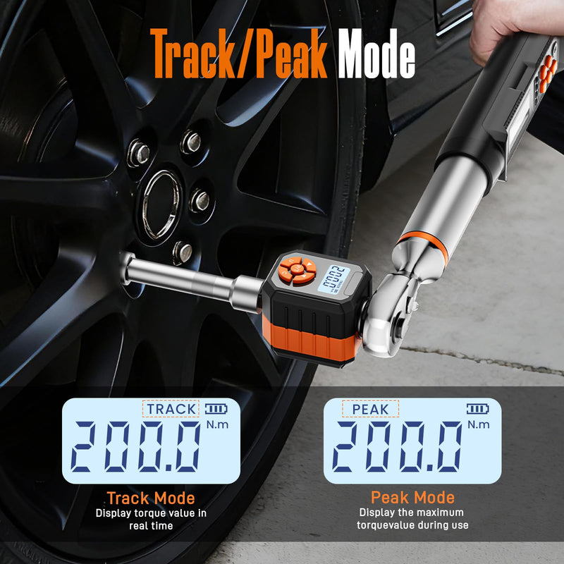 1/2" Digital Torque Wrench Adapter Set, 7.3-147.5 Ft.lb/10-200 N.m Electronic Torque Adapter with Buzzer & LED Indicator for Automotive Motocycle Car Repair Black 7.3-147.5 Ft.lb/10-200Nm Adapter