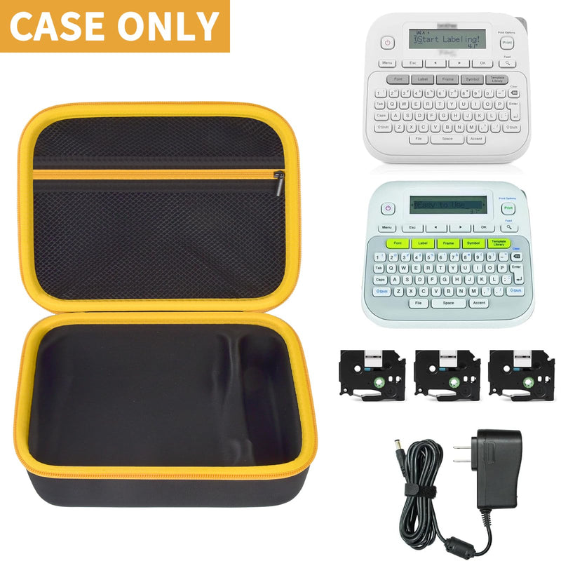 Case Compatible with Brother P-Touch PTD220 210 Home/Office Everyday Label Maker, Storage Holder Carrying Organizer for Label Tapes, AC Adapter, Charging Cables (Box Only) -Yellow Zipper Yellow zipper