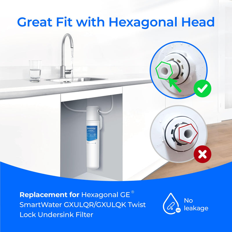 Waterdrop FQK1R, GXULQR Under Sink Water Filter, Replacement for Hexagonal Head GE FQK1R, GXULQR, Compatible with GE GXK140TNN and GXULQK, NSF/ANSI 42 372 Certified, 2K Gallons, 1 Pack