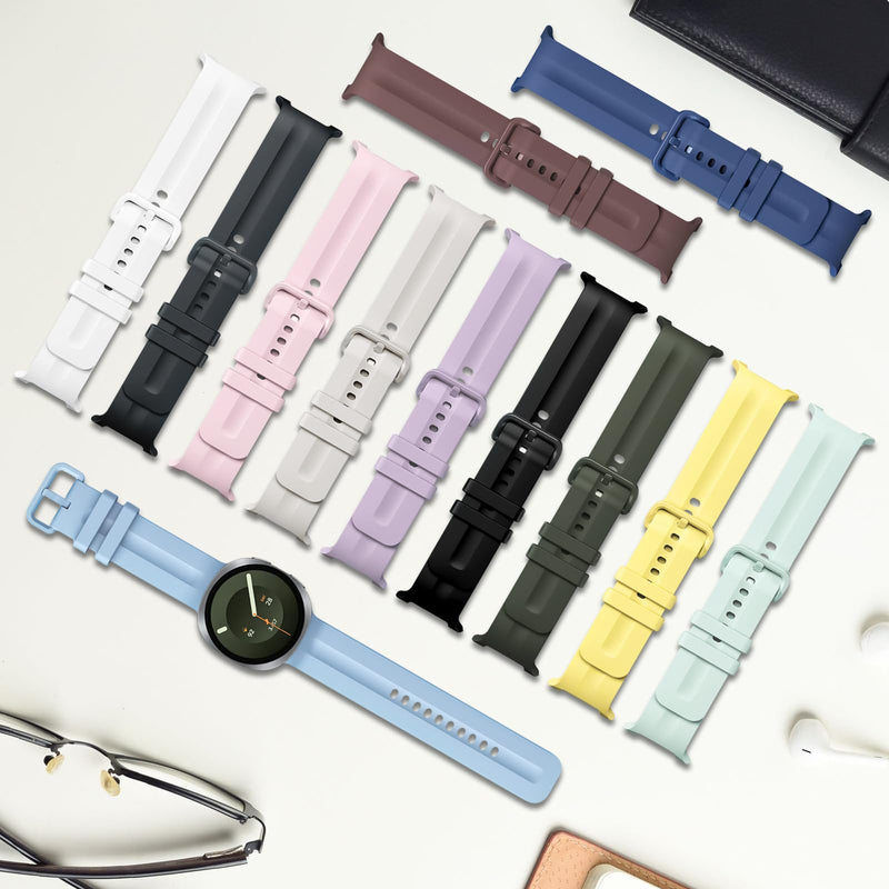 Sport Bands for Samsung Galaxy Watch 9/8 40mm/44mm/8 Classic 46mm | No Gap Soft Silicone Replacement Strap,Breathable Skin-friendly Wristband,Men Women 6 PACK:Black+Official pink+White+Light purple+Light green+Milk yellow Small