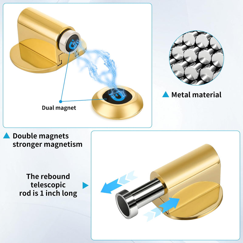 AIMAXINKE Magnetic Door Stoppers, Magnet Door Stop - Stainless Steel Door Catch, Retractable Bottom of Door Holder Suits Gaps Within 1.5" Keep Door Open, No Drill 3M Adhesive & Screws - Golden2 Pack Golden2Pc