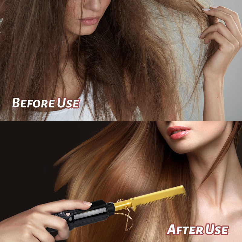  [AUSTRALIA] - Hot Comb Hair Straightener Electric Straightening Comb, Single-Sided Portable Ceramic Beard Straightener Brush Anti-Scald Press Comb Ceramic