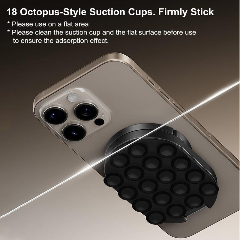 Magnetic Suction Phone Stand for MagSafe, Multifunctional Phone Mount | 18 Strong Adhesion Suction Cups, Rotatable Foldable Universal Phone Holder for Car Gym Travel Home, Hands Free, Hook Design Black