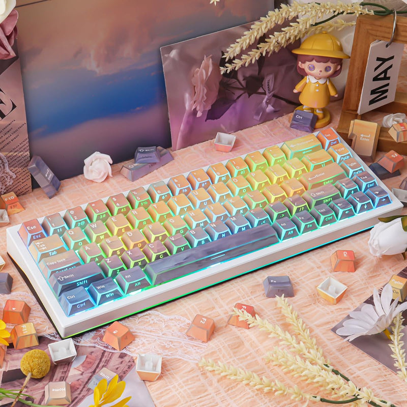 Tsungup Custom Keycaps,137 Keys Cherry Cool Key Caps Keyboard Keycap Set | Sunset-Afterglowy Side Printed PBT Keycaps for Cherry MX Switches Mechanical Keyboard Sunset Yellow