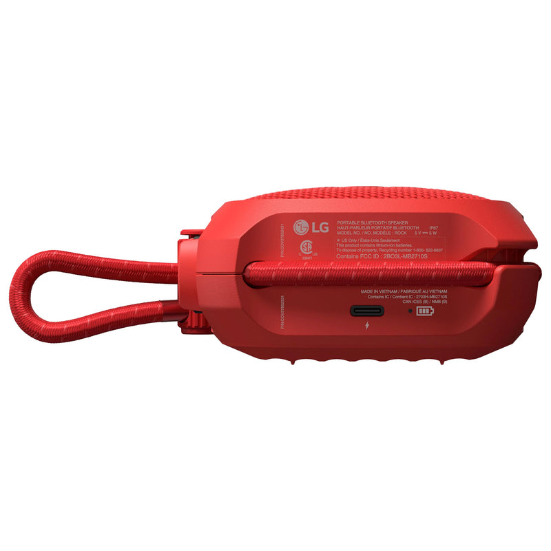 LG xboom Rock by will.i.am, Portable Outdoor Bluetooth Speaker, up to 10 Hours, IP67 Dust and Water Resistant, Adjustable Mounting Cord, Red