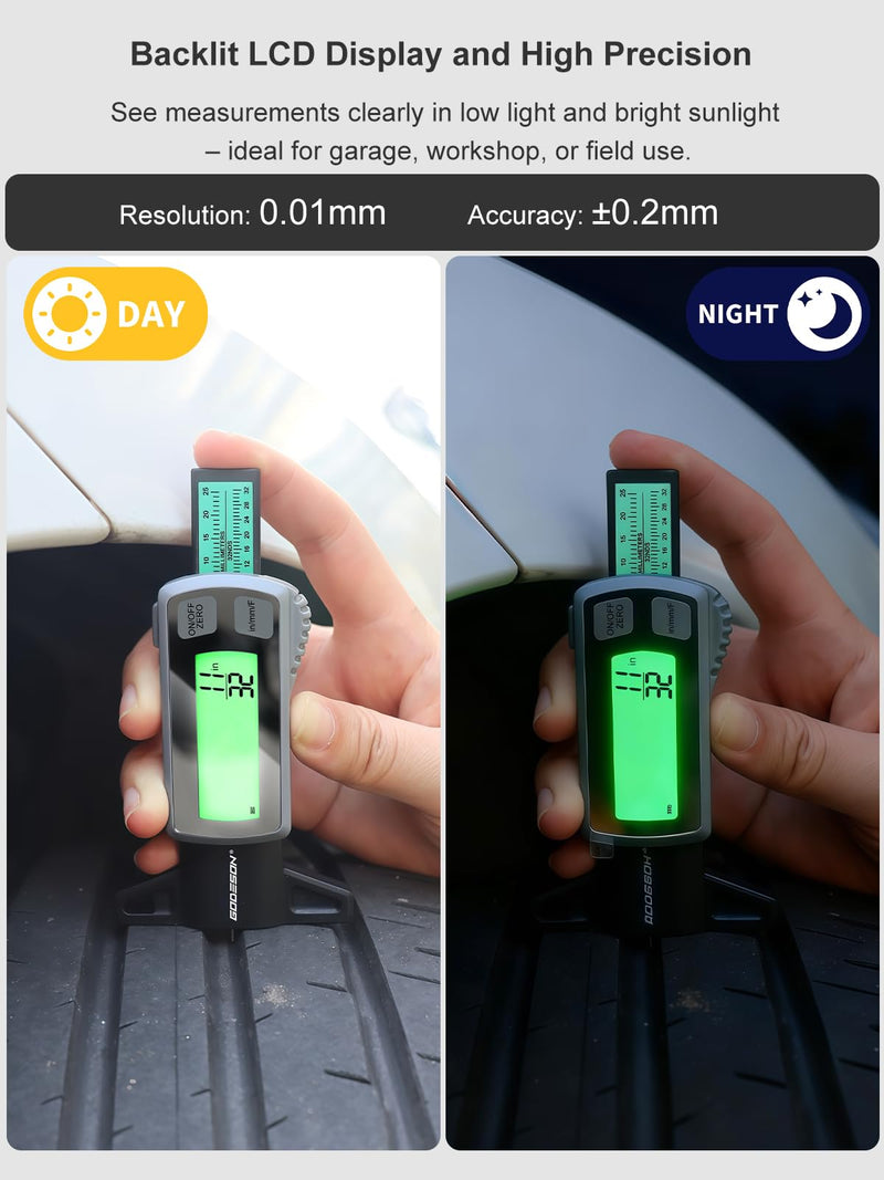 GODESON Tire Tread Depth Gauge,Rechargeable Digital Tire Depth Gauge - USB-C,3-Unit Switch (mm/Decimal/Fraction Inch), Backlit LCD Display, Auto Power Off, 0-32NDS for Car/SUV/Truck Wear Measurement