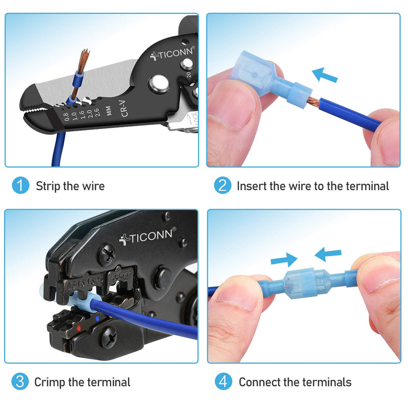 TICONN 800 Pcs Nylon Spade Quick Disconnect Connectors Kit, Electrical Insulated Terminals, Male and Female Spade Wire Crimp Terminal Assortment Kit Combo 800Pcs