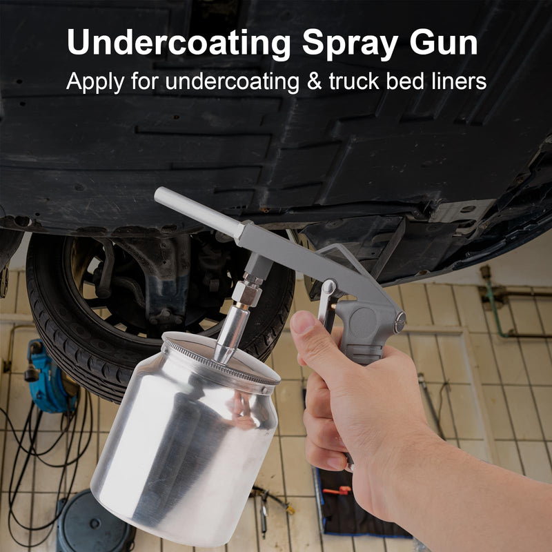 Undercoating Spray Gun Automotive, Air Spray Paint Gun with Suction Feed Cup for Spraying Truck Bed Liner Coating, Rubberized Undercoat, Chip Guard Paint, Silver
