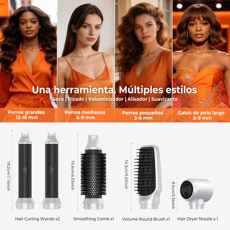 Hair Styler 5 in 1 Hair Dryer Brush, Hot Air Brush 1000W Air Styler with Brush Hair Dryer, Curling Iron and Hair Straightener for Hair Styling, Volume, Straightening, Curling (White) Medium White