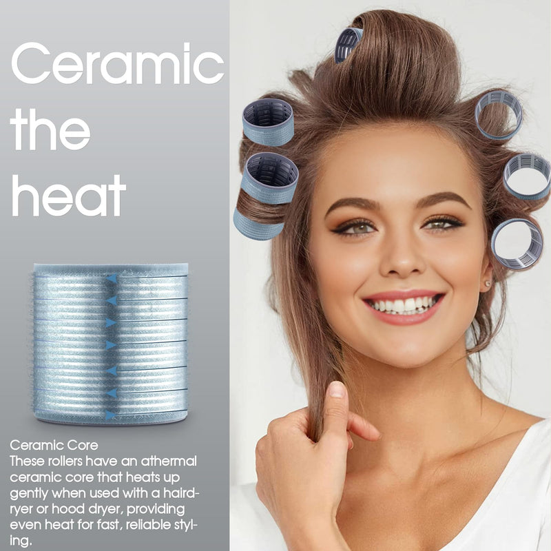 18pcs Self-Grip Hair Rollers Set,Ceramic Thermal Curlers for Women | Jumbo Large Medium Hot Rollers for Blowout Look,Overnight Curls,Bangs,Salon Heatless Curls,for Long Short Thick Fine Hair Black 1 count (Pack of 18)