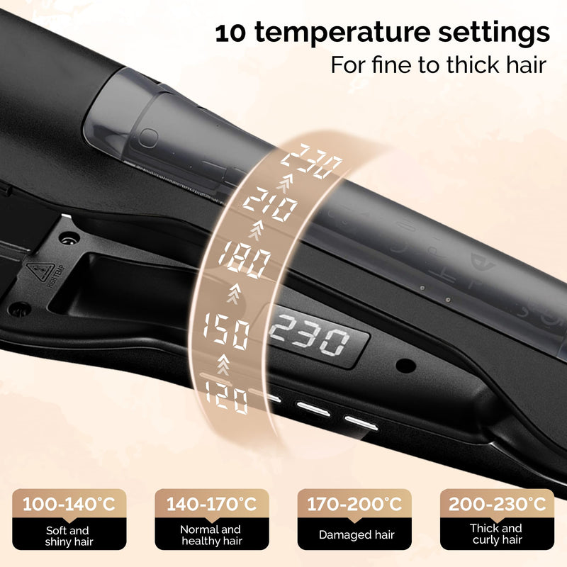 Golden Goods Professional Steam Hair Straightener, Flat Iron, LCD Display, Quick Heat-up, Black Edition