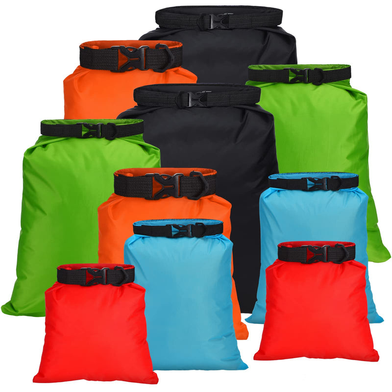 LEIFIDE 10 Pcs Ultralight Dry Bags Waterproof Lightweight Airtight Bags Ripstop Camping Gear Dry Sack Portable Roll Top Pack for Backpacking Kayaking Rafting Hiking Swimming Boating Outdoor 5 Sizes