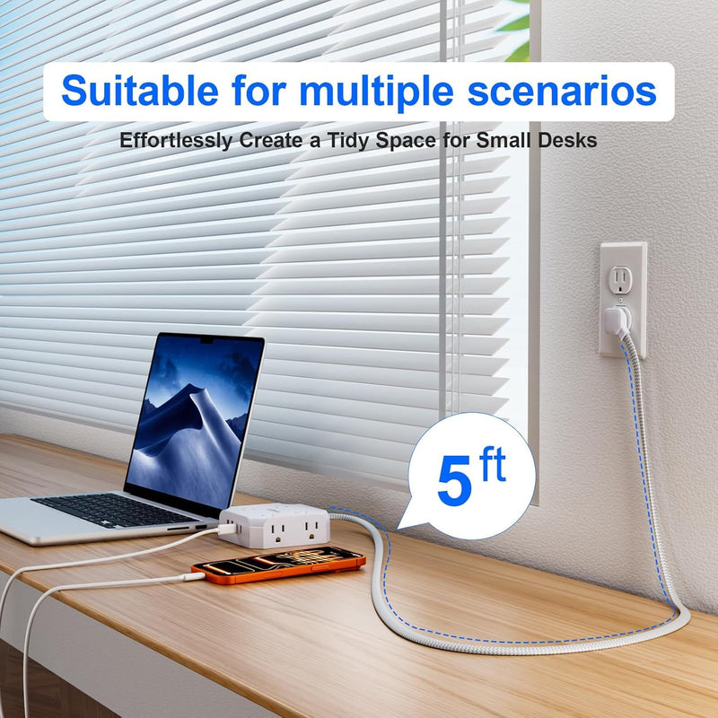 Surge Protector Power Strip, 8 Outlets with 4 USB Ports(2 USB C), 4-Sided 1050J Outlet Extender with 5FT Flat Extension Cord for Travel, Home, School, College Dorm Room Essentials