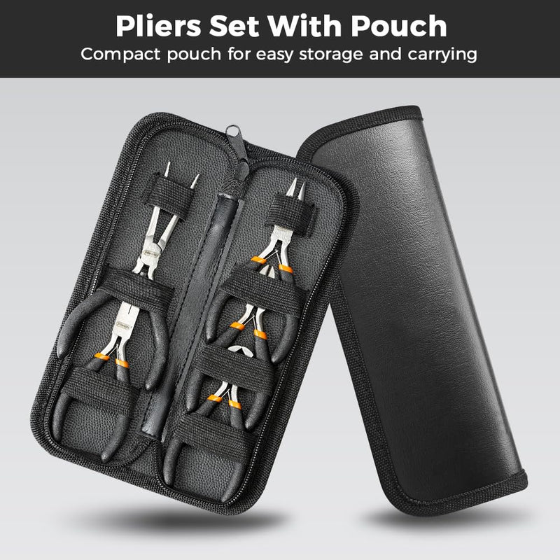 SOONAN 5 Pieces Mini Pliers, Long Lasting Tool Set Cable Cutters – Long Needle Nose, Long Nose, Nipper Bent Nose, End Cutting, Diagonal Cutting, Precision Pliers Set 5 Pieces， Black