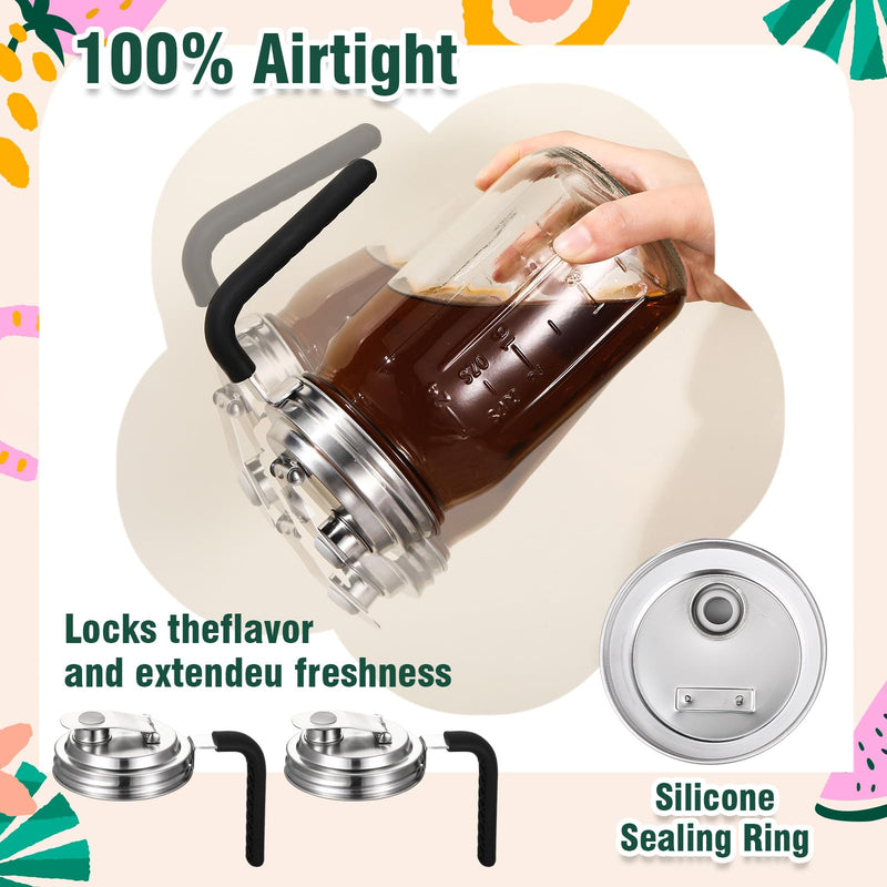 Baderke 4 Pcs Stainless Steel Wide Mouth Mason Jar Pour Spout Lid Metal Mason Jar Pitcher Lid with Handle, No Rust Leak Proof Shaker Seal Cover Fit Home Tea, Milk, Juice Drinks Airtight