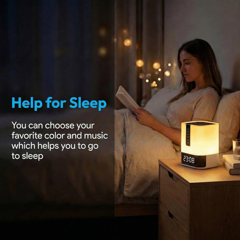 Night Light Bluetooth Speaker, 5 in 1 Touch Control Bedside Lamp Dimmable Multi-Color Changing, Bedroom Alarm Clock, Best Birthday Gift Ideas for 10 11 12 13 14 Year Old Teenage Girls/Boys