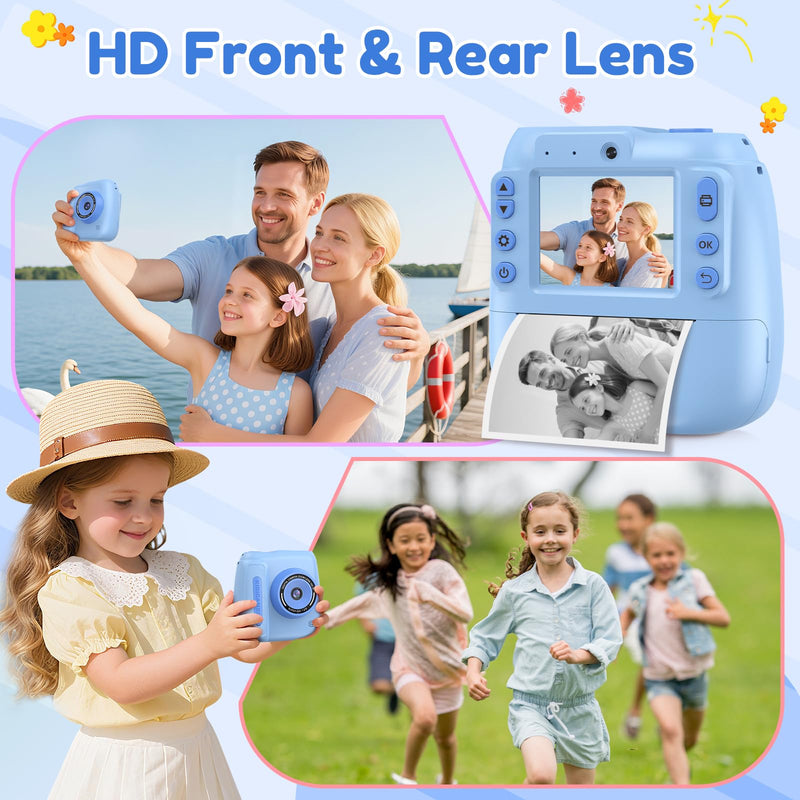 Kids Camera Instant Print, 2.4 Inch Screen Kids Instant Cameras, 1080P Video Recording, Christmas Birthday for Girls Age 3-12, with 3 Rolls Print Paper & 32GB Card, Blue