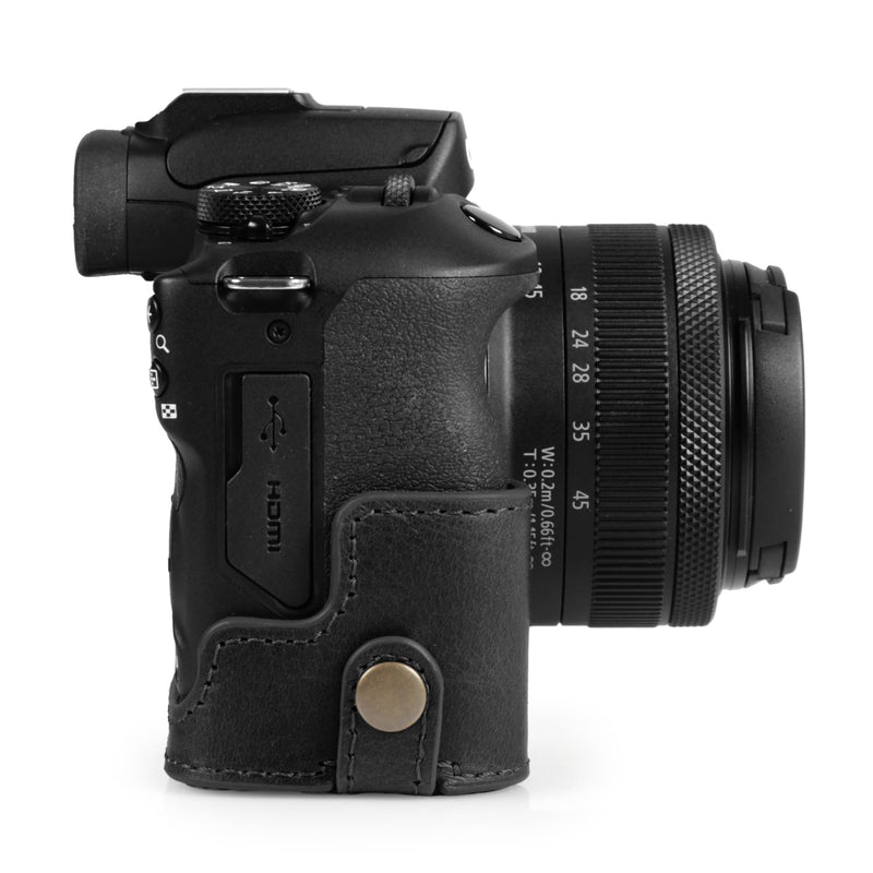 MegaGear Ever Ready Genuine Leather Half Camera Case Compatible with Canon EOS R100 - Black