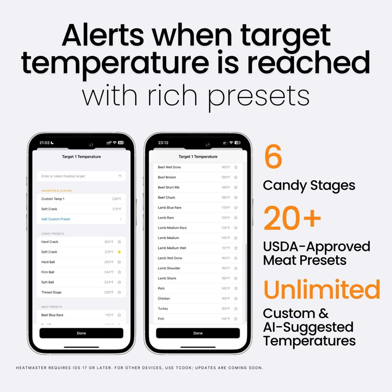 AI Bluetooth Candy & Meat Thermometer with 20+ Presets, Smart Alerts via App (Type-C Rechargeable) Digital Instant Reading for Candy Making, BBQ, Deep Frying, & Liquids, 8" Long Probe,CT180-BT Bluetooth VER