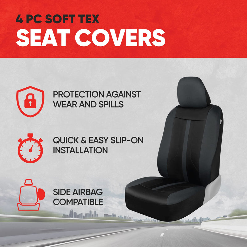 Motor Trend Gray Cloth Front Seat Covers - Premium Bucket Seat Covers for Vehicles with Removable Headrests, Car, Truck, Van and SUV Interior Covers Gray Straight Line