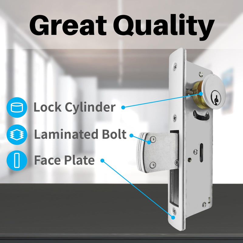 Storefront Door Mortise Lock Swing Deadbolt, Commercial Door Locks with Double Cylinder Deadbolt, Door Lack Replacement Parts for Storefront Entry Doors (1-1/8inches Backset)，1-Year After-Sale