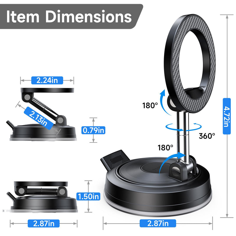 NeverDrop Car Phone Mount for MagSafe, 2 Bases for Any Surface | 118+LBS Ultra Grip, 2400gf Strong Magnetic, 360° Adjustable Car Phone Holder, Phone Holders for Your Car, Carbon Fiber