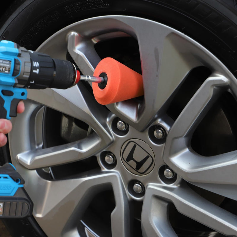 Polishing Cone, SPTA Car Wheel Hub Drill Buffing Sponge Pads Kit, Polishing Ball, 5 Pack Car Buffers and Polishers Kit for Drill, Attaches to Standard Household Drill