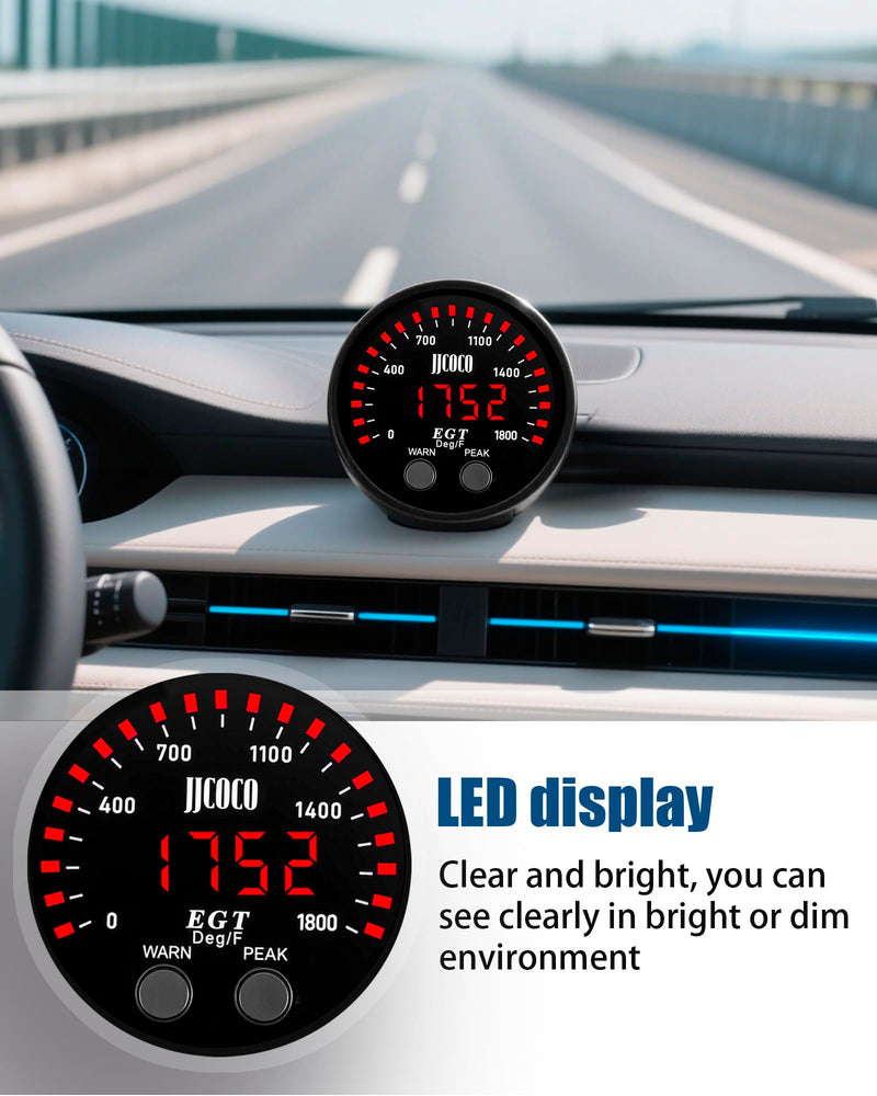 1800°F Pyrometer Exhaust Gas Temp Gauge Kit with 1/8NPT Type K EGT Sensor & Bracket LED Digital Display Exhaust Gas Temperature Meter for Car & Truck 2-1/16" (52mm)