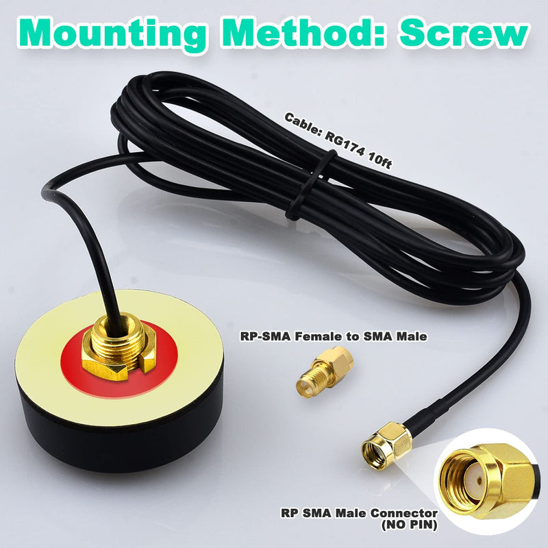 Dual Band 2.4 5.8 GHz WiFi Antenna, 5dBi Mini Omni-Directional RP-SMA Male Antenna 10ft Cable w/SMA Male to RPSMA Female Adapter for WiFi Router Hotspot Wireless Network Card 10ft /3m