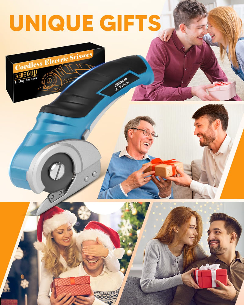 Cardboard Cutter Cordless Electric Scissors - Fathers Day Dad Gifts from Daughter Son, Electric Box Cutter for Cardboard Recycling, Rotary Blade Heavy Duty Carpet Cutting Tools Easter Basket Stuffers Dark Blue