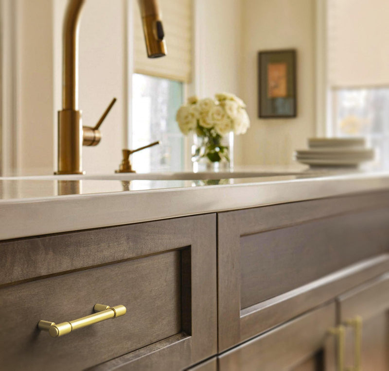 Goo-Ki 6 Pack Cabinet Pulls Brushed Brass Drawer Pulls Zinc Alloy Kitchen Cabinet Hardware - 3.78" c-c Modern Bar Cabinet Handles Solid Dresser Pulls 3.78"(96mm) Hole Center