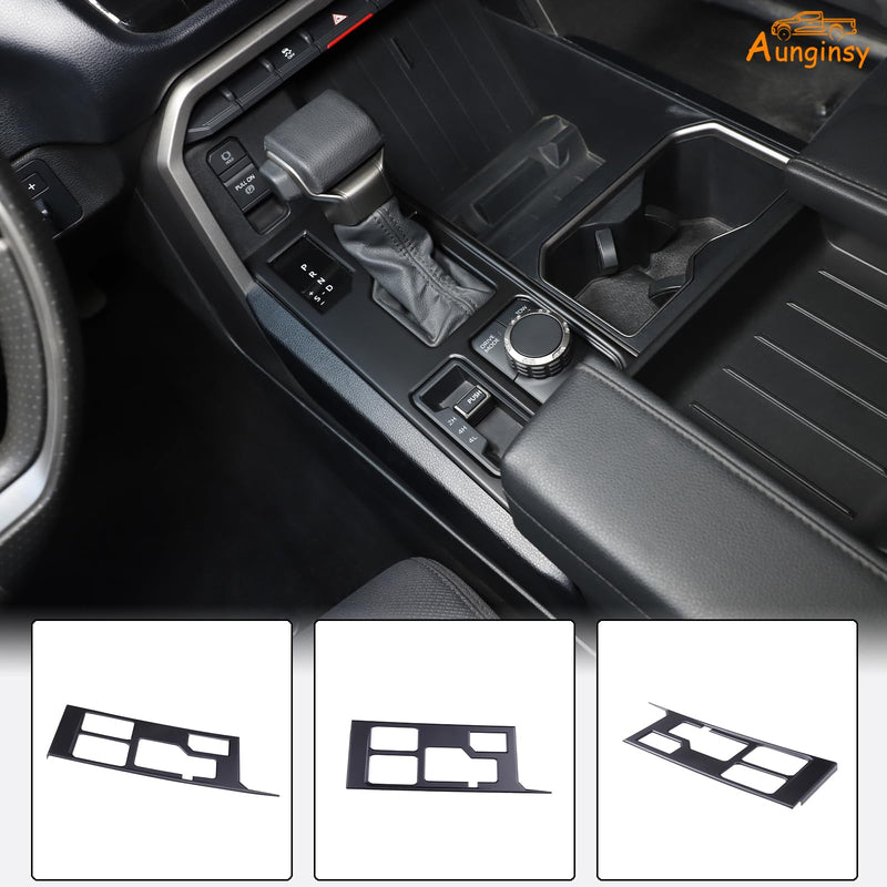 Aunginsy Central Control Gear Shift Panel Trim Cover Compatible with Toyota Tundra/Sequoia 2022-2025 Truck Gear Shifter Console Anti-Scratch Panel Frame Decorative Sticker Protection ABS Accessories Matte Black With 4WD