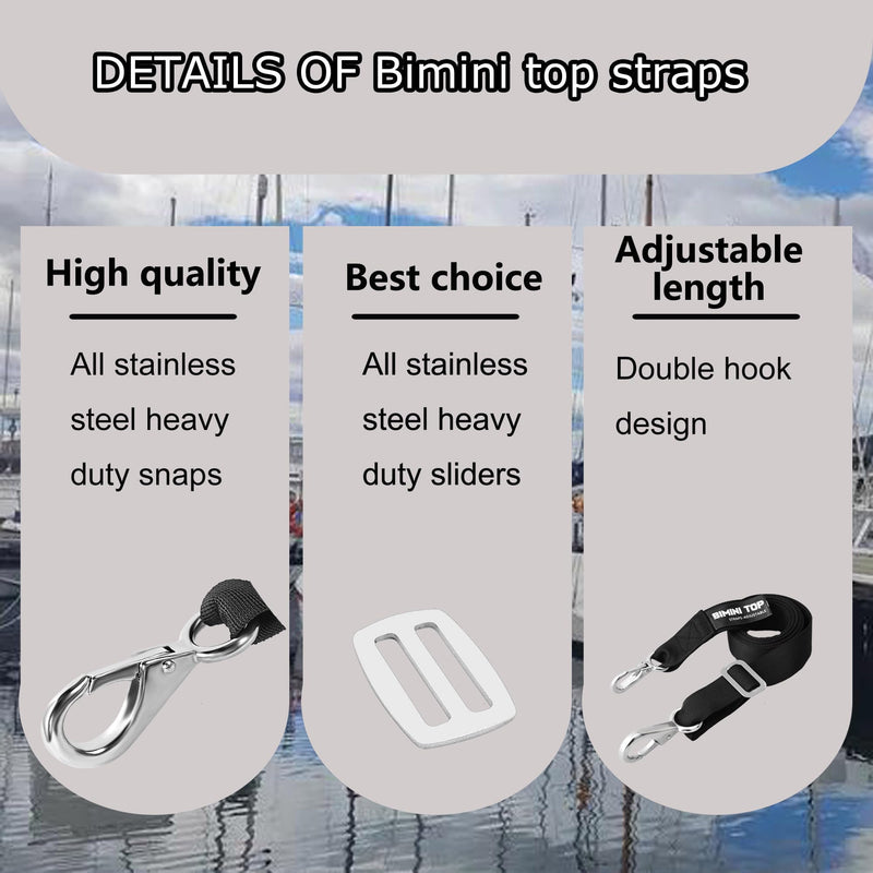 Adjustable Bimini Top Straps,Marine Awning Webbing Straps with Stainless Stee Heavy Duty Snap Hooks from 24" - 60",Bimini Top Hardware,Marine Nylon Top Strap 2PCS