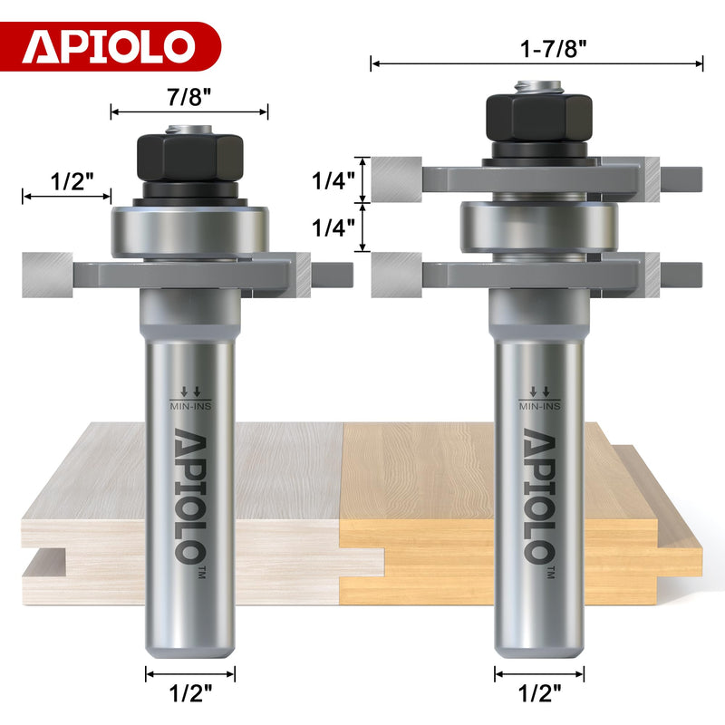 Professional 2 PCS Tongue and Groove Router Bit Set 1/2 Inch Shank, 3 Teeth T Shape Wood Milling Cutter Woodworking Tools, for DIY Doors Tables Cabinets Shelves Furniture 1/2-Inch Shank Adjustable Tongue and Groove Router Bits