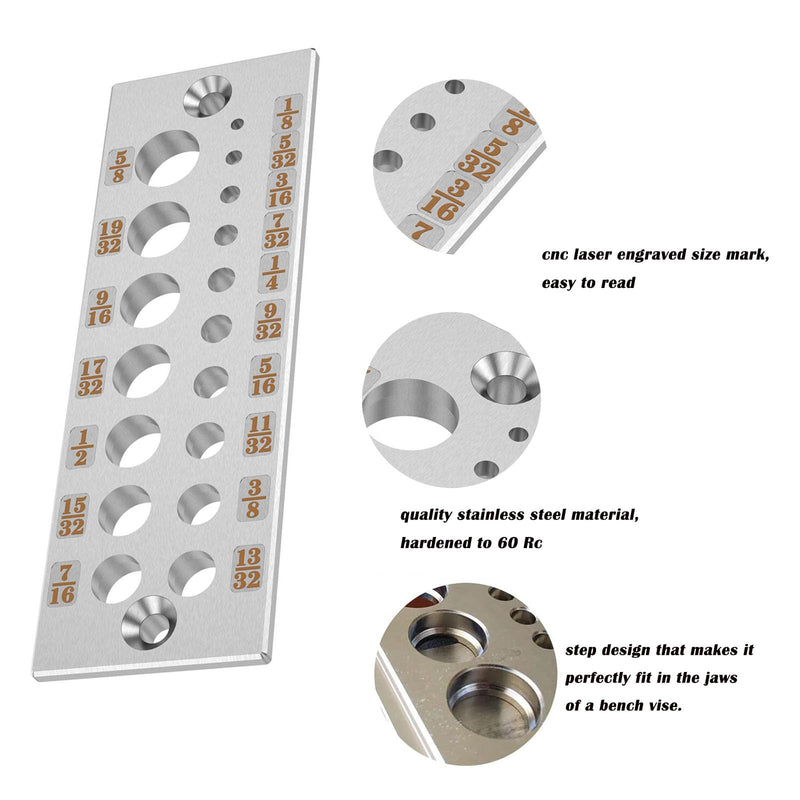 High-Grade A2 Steel Dowel Plate,English 17 Holes Dowel Plate for Making Slim Dowels Peg Plugs. From1/8 to 5/8" in 1/32" increments 17 Holes (1/8" to 5/8")