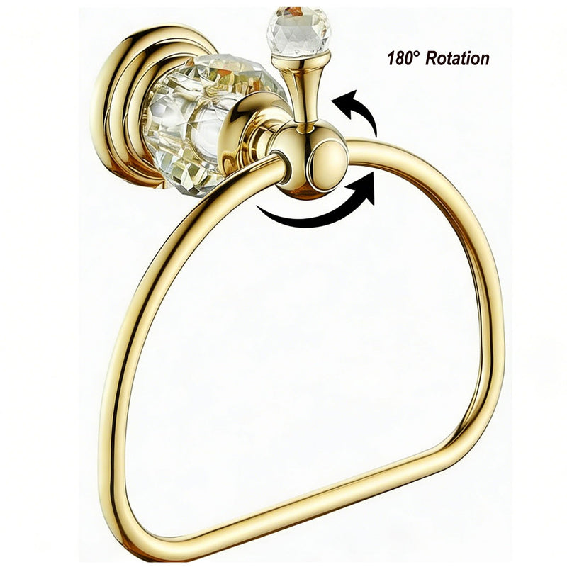 Gold Towel Ring,Crystal Hand Towel Holder Bathroom,Polished Hand Towel Ring Round Rack Wall Mounted Bling Bathroom Accessories Gold B