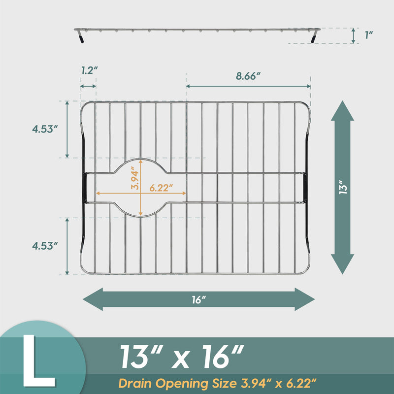 SunnyPoint 304 Stainless Steel Sink Protector Rack With Rear Drain Hole – Rust-Resistant Grid for Kitchen Sink Bottom, Scratch Prevention - Rear Drain Hole Required (16" X 13") 16" X 13"