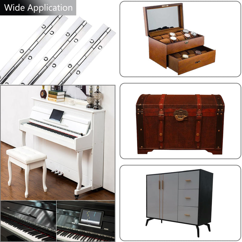 6 PCS 16 Inch Continuous & Piano Hinges, 1.2'' Open Width Heavy Duty Stainless Steel Long Hinge, 0.04'' Thickness Folding Hinges for Storage Boxes, Cabinets, Door, Piano, Wood Furniture,Silver 6PCS-16IN Silver