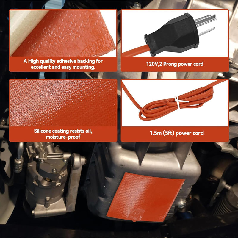 Car Engine Silicone Heating Pad 120v,300w 6x8 Inch Universal Engine Heater Car Oil Pan Heater Pad, Electric Heater Pad Engine Block Oil Pan Tank Reservoir Container, for Metal Surface (2 Pcs Orange) 2 Pcs Orange