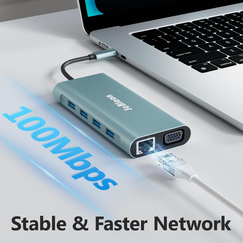 11-in-1 USB C Docking Station with 4K@30Hz HDTV, 1080P VGA, Gigabit Ethernet, 87W PD, 3 USB 3.0 *1 USB 2.0 Ports, SD/TF Card Reader, 3.5mm Audio Jack, Compatible with MacBook Pro/Air, iPad Pro