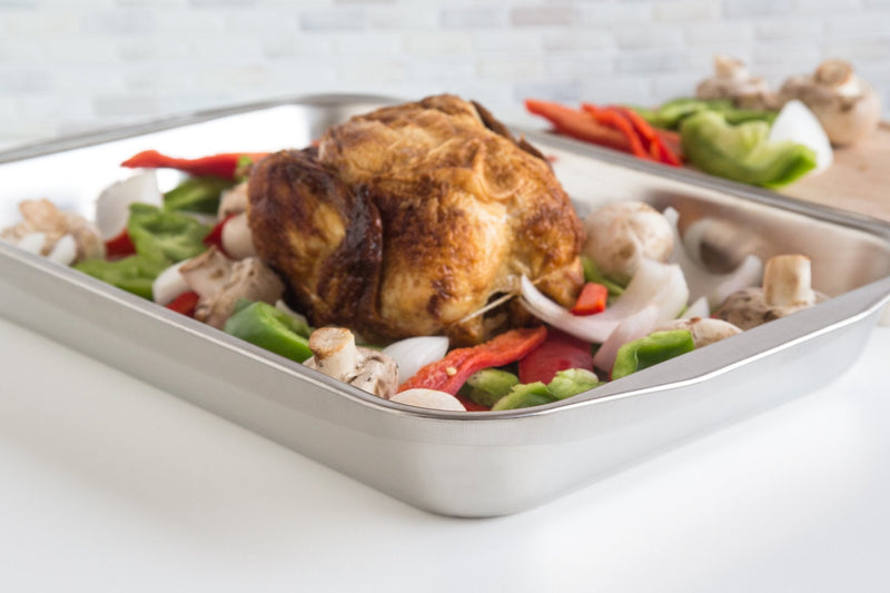 Fox Run Stainless Steel Roasting Pan, 16" x 13" Rectangular Oven Baking Pan