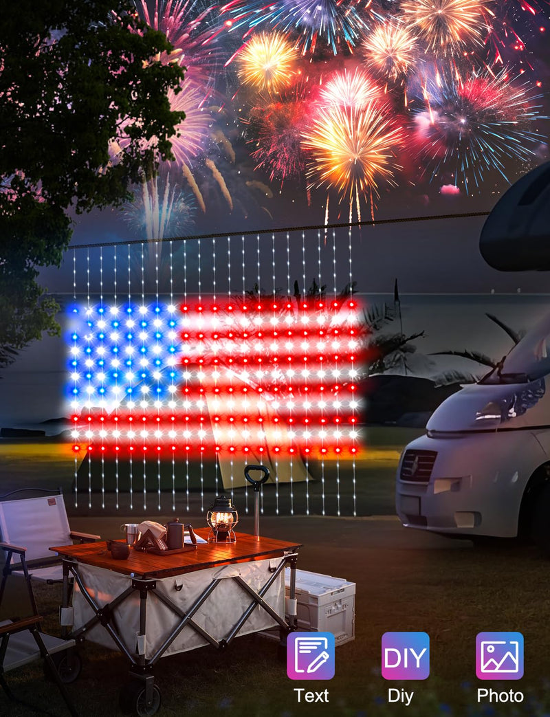 Smart Curtain Lights 6.6x6.6Ft, 400 LED Curtain Light APP Remote Control Music Sync Dynamic DIY Lights for Memorial Day 4th of July Independence Day Backdrop Decoration Smart RGB