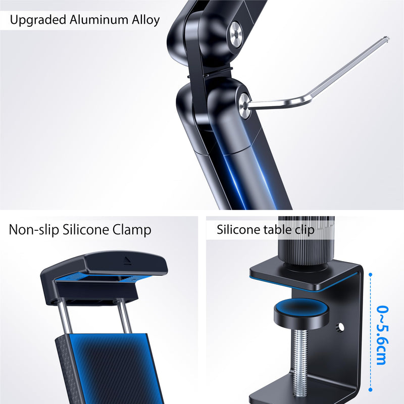 Tablet Desk Stand Holder, Extendable Arm Table Mount for iPad, Aluminum 360° Rotating Bracket with Metal Base, Compatible with 4.7-13 Inch Tablets, Phones, Samsung Galaxy, Kindle Fire HD Tablet Desk Mount