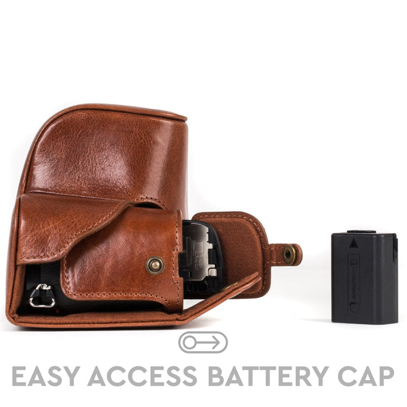MegaGear Ever Ready MG559 Genuine Leather Camera Case, Bag for Sony Alpha A6000, A6300 with 16-50mm (Dark Brown) One Size Dark Brown